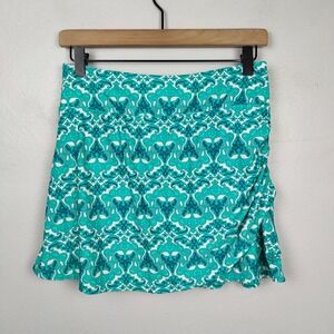 Coolibar Big Wave Swim Skort Womens Small UPF 50 Turquoise Teal Print Beach Pool